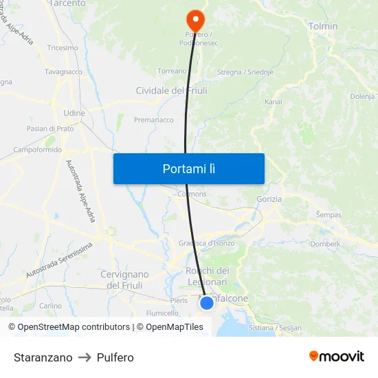 Staranzano to Pulfero map