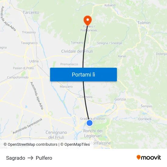 Sagrado to Pulfero map