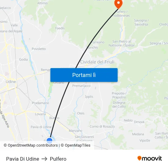 Pavia Di Udine to Pulfero map