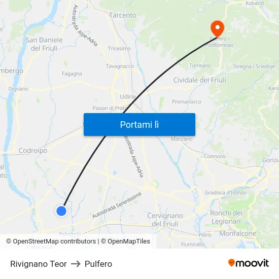 Rivignano Teor to Pulfero map