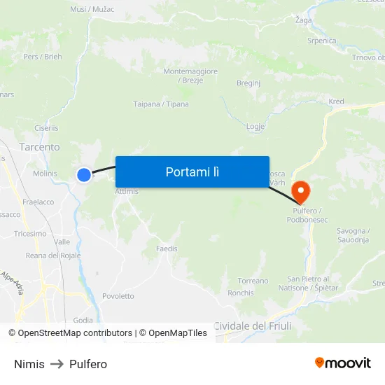 Nimis to Pulfero map
