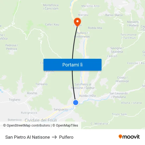 San Pietro Al Natisone to Pulfero map