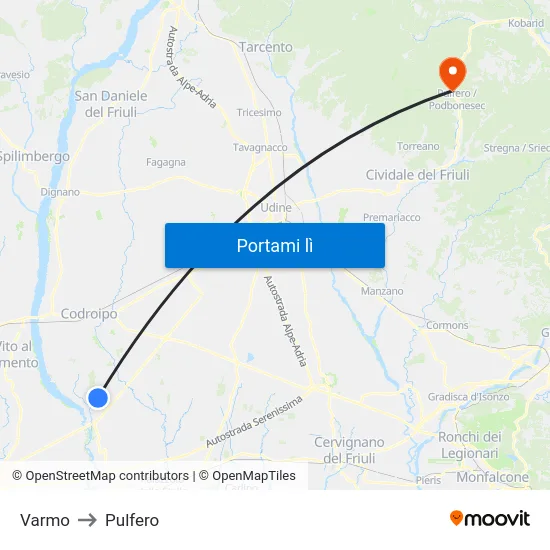 Varmo to Pulfero map