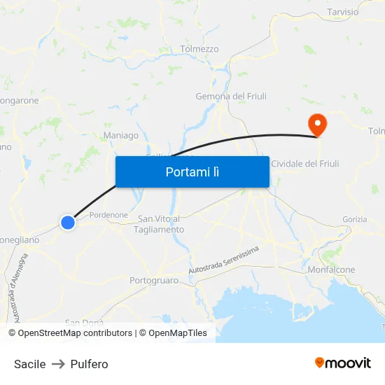 Sacile to Pulfero map