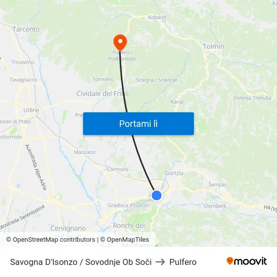 Savogna D'Isonzo / Sovodnje Ob Soči to Pulfero map