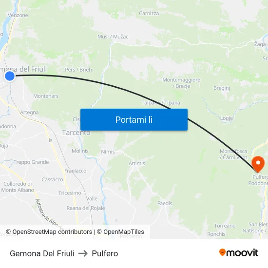 Gemona Del Friuli to Pulfero map