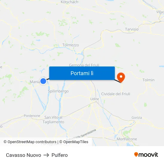 Cavasso Nuovo to Pulfero map