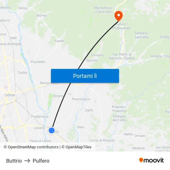 Buttrio to Pulfero map