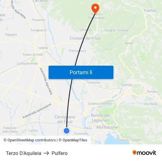 Terzo D'Aquileia to Pulfero map