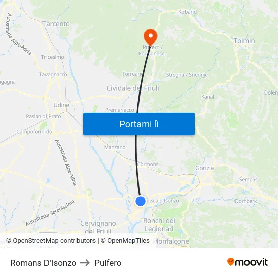 Romans D'Isonzo to Pulfero map