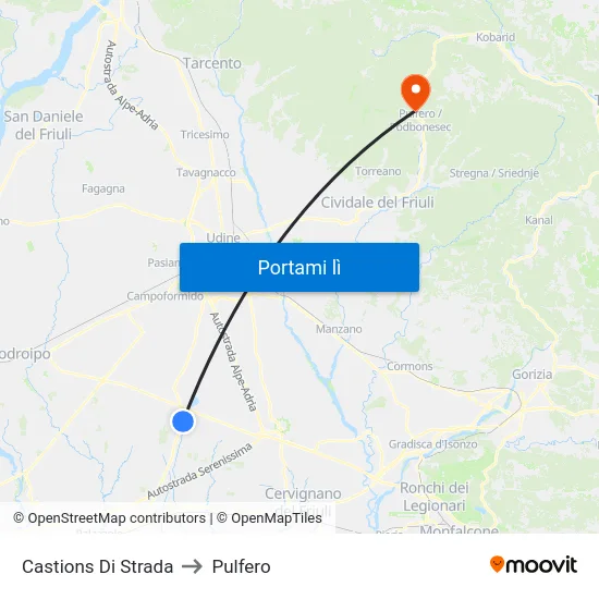 Castions Di Strada to Pulfero map