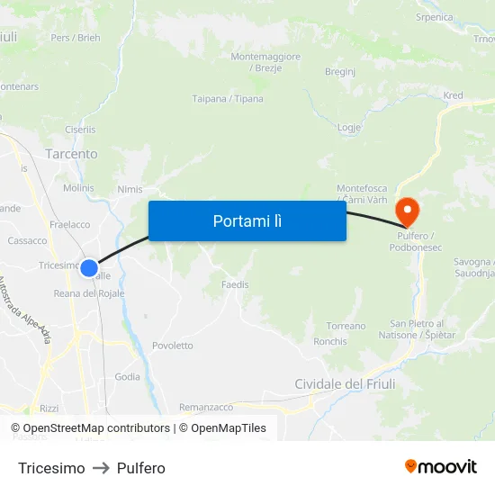 Tricesimo to Pulfero map