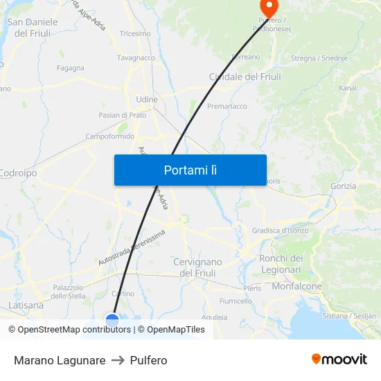 Marano Lagunare to Pulfero map