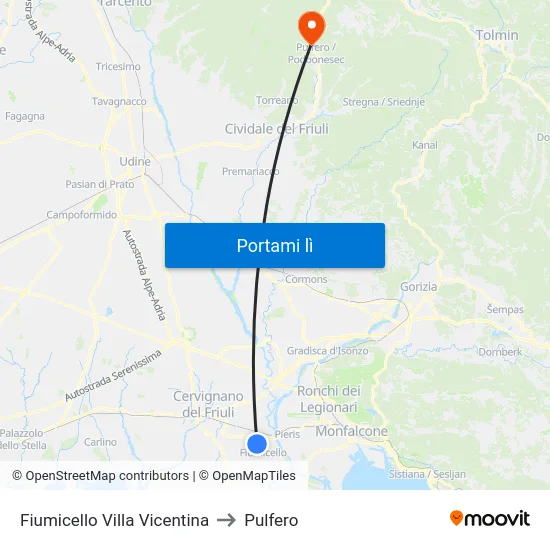 Fiumicello Villa Vicentina to Pulfero map