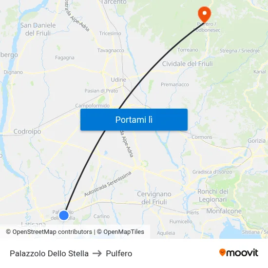 Palazzolo Dello Stella to Pulfero map