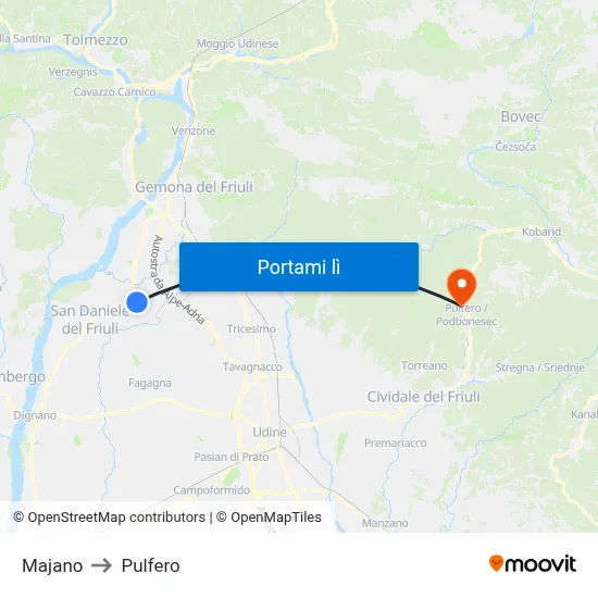 Majano to Pulfero map