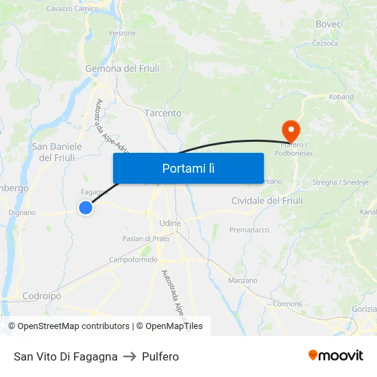 San Vito Di Fagagna to Pulfero map