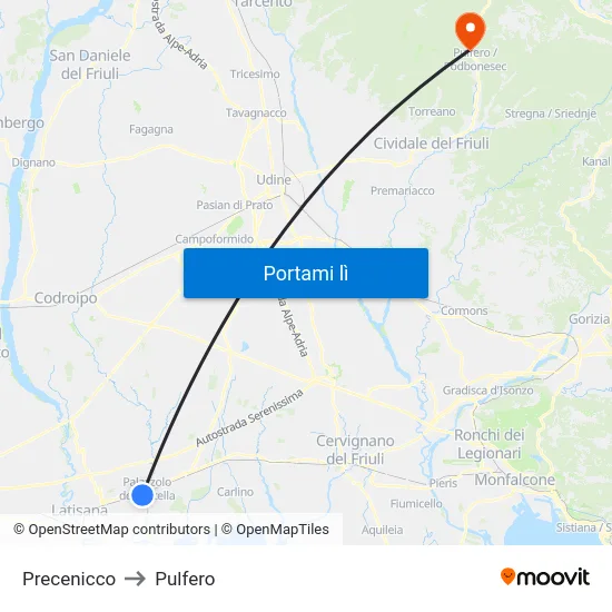 Precenicco to Pulfero map
