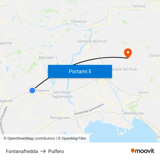 Fontanafredda to Pulfero map