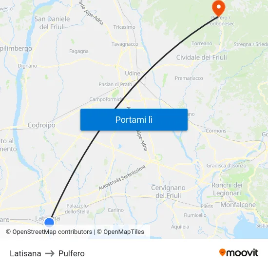 Latisana to Pulfero map
