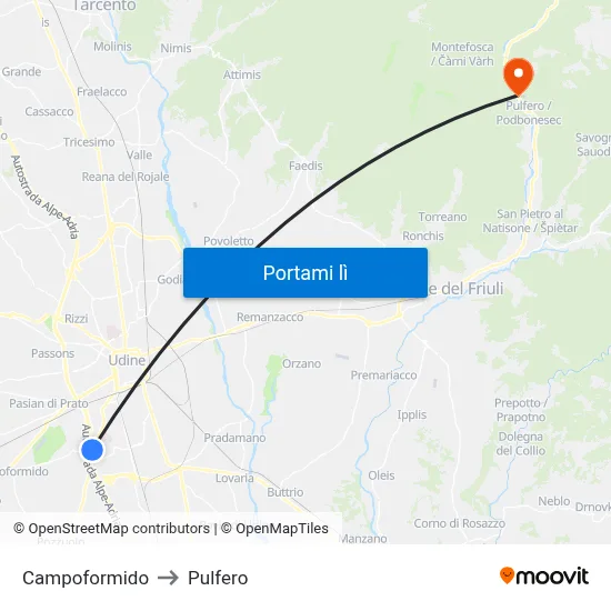 Campoformido to Pulfero map