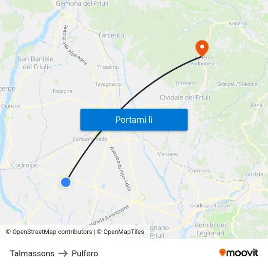 Talmassons to Pulfero map