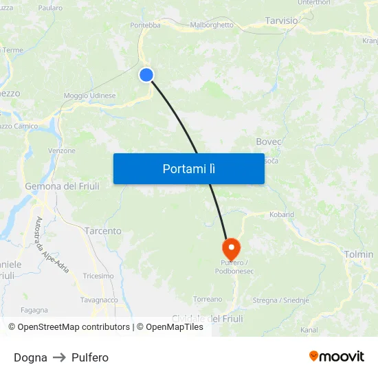 Dogna to Pulfero map