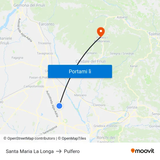 Santa Maria La Longa to Pulfero map