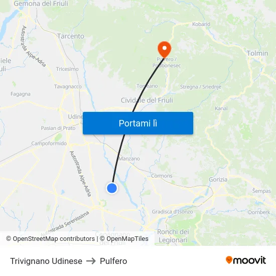 Trivignano Udinese to Pulfero map