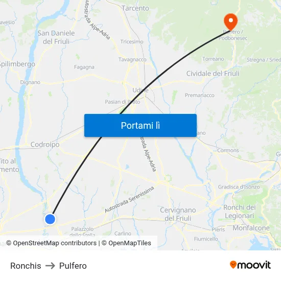Ronchis to Pulfero map
