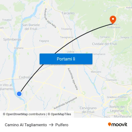Camino Al Tagliamento to Pulfero map