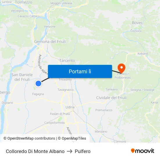 Colloredo Di Monte Albano to Pulfero map