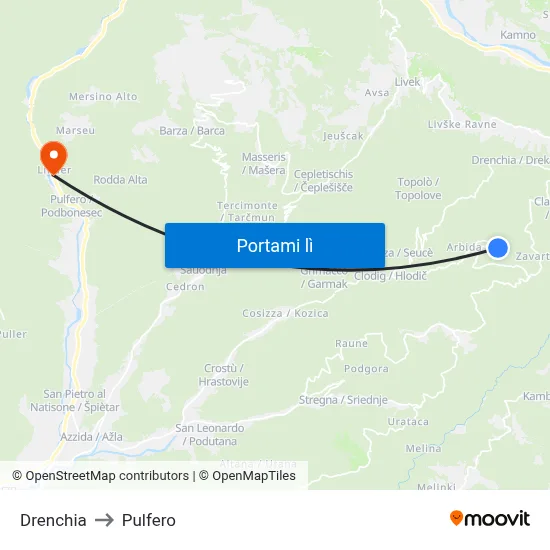 Drenchia to Pulfero map