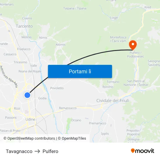 Tavagnacco to Pulfero map