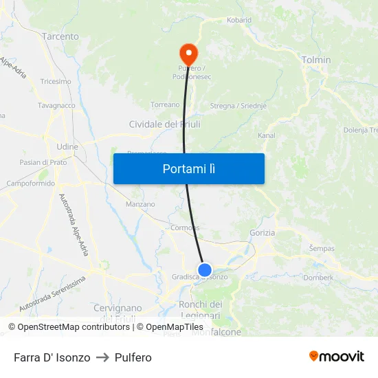 Farra D' Isonzo to Pulfero map