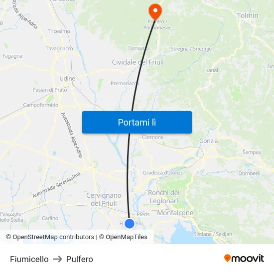Fiumicello to Pulfero map
