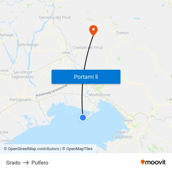 Grado to Pulfero map