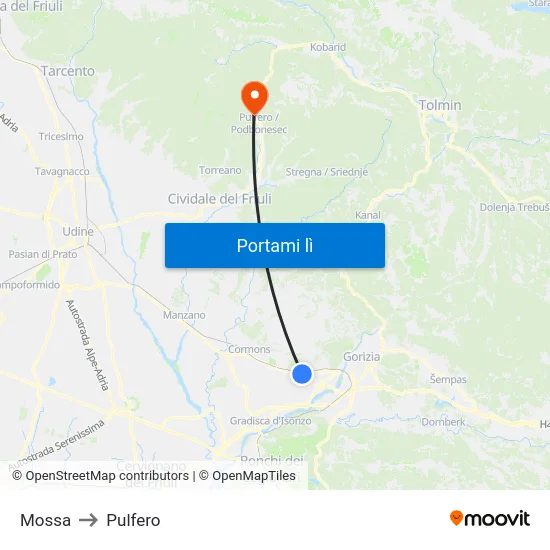 Mossa to Pulfero map