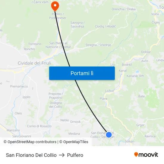 San Floriano Del Collio to Pulfero map