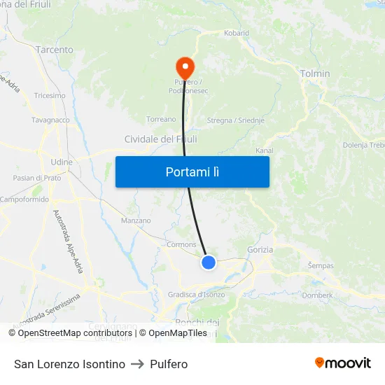 San Lorenzo Isontino to Pulfero map