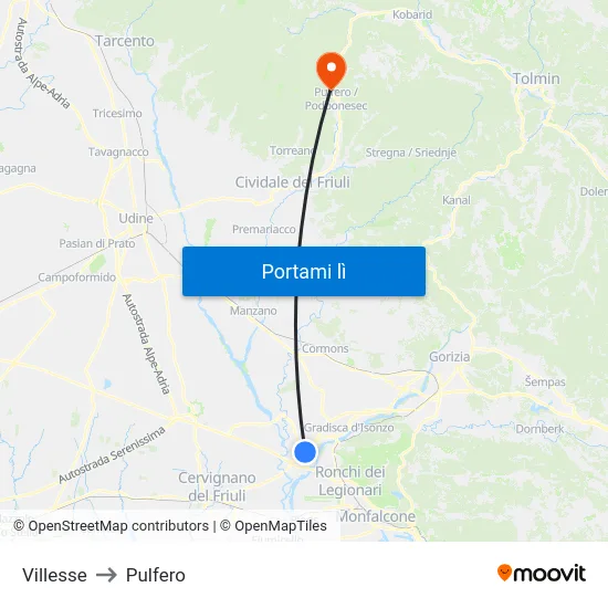 Villesse to Pulfero map