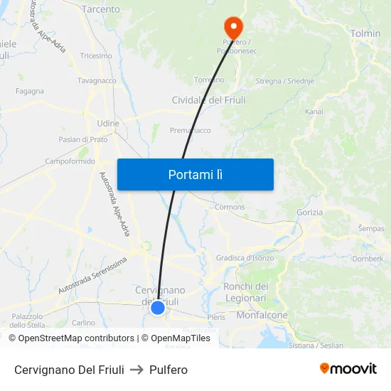 Cervignano Del Friuli to Pulfero map