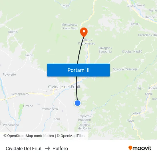 Cividale Del Friuli to Pulfero map