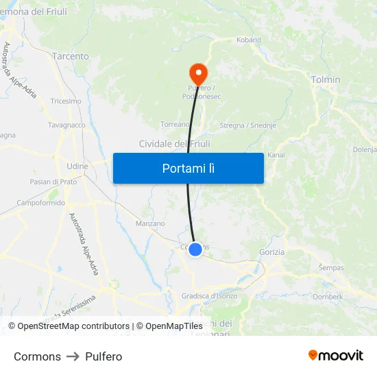 Cormons to Pulfero map