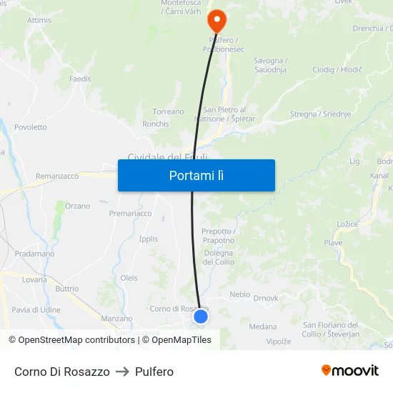 Corno Di Rosazzo to Pulfero map