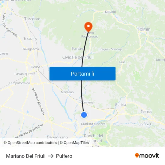 Mariano Del Friuli to Pulfero map