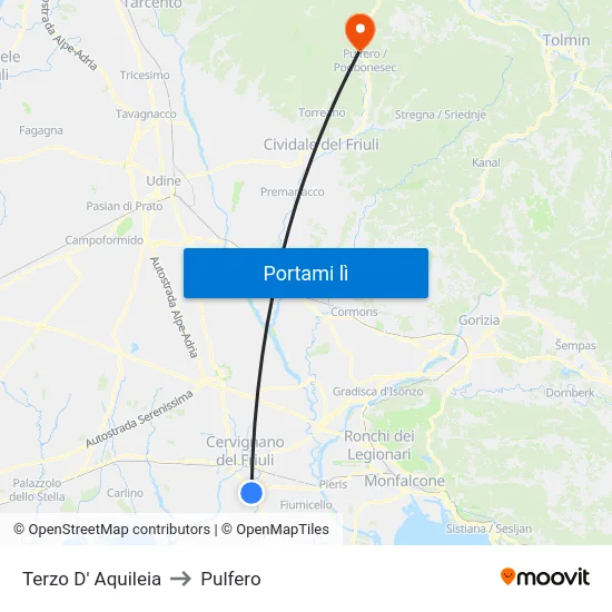 Terzo D' Aquileia to Pulfero map