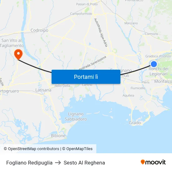 Fogliano Redipuglia to Sesto Al Reghena map