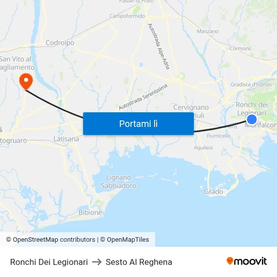 Ronchi Dei Legionari to Sesto Al Reghena map