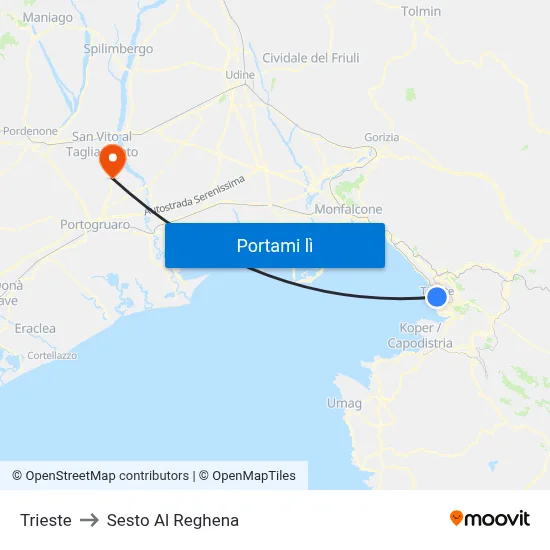 Trieste to Sesto Al Reghena map